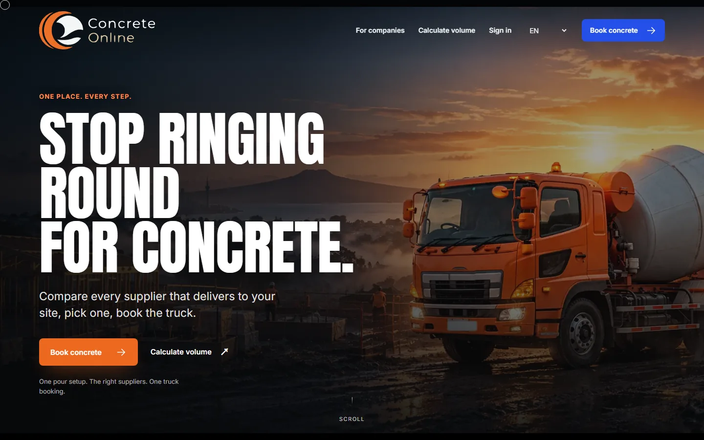Concrete Online cinematic homepage on desktop