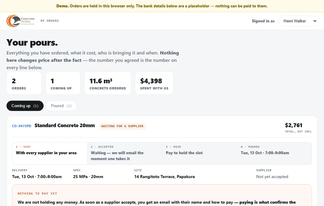Customer order tracking screen