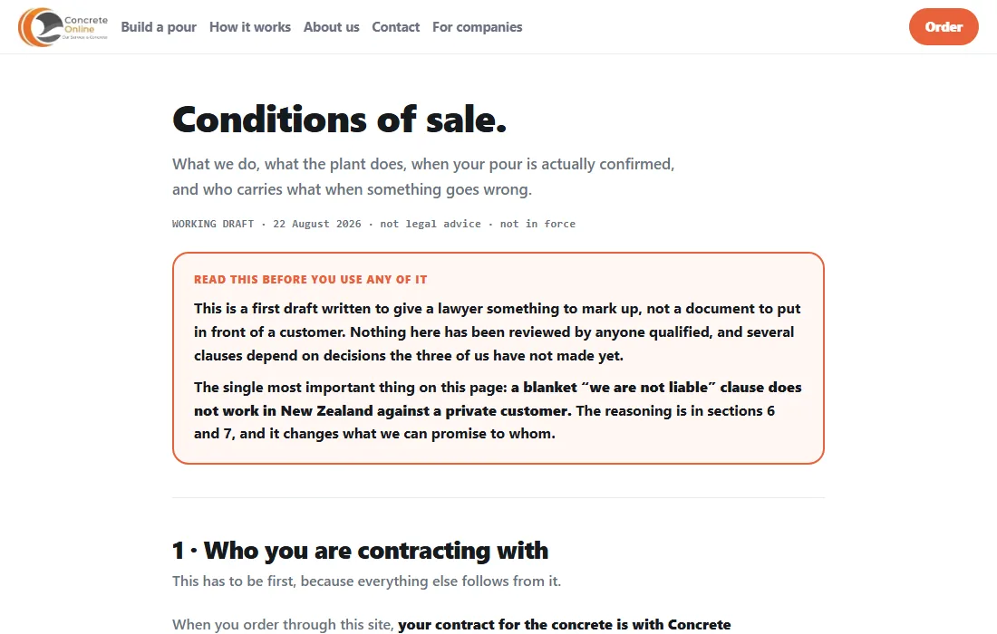 Draft conditions of sale document